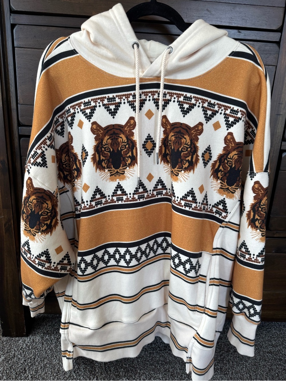 FP Movement by Free People Cream & Brown Tiger-Print Hoodie